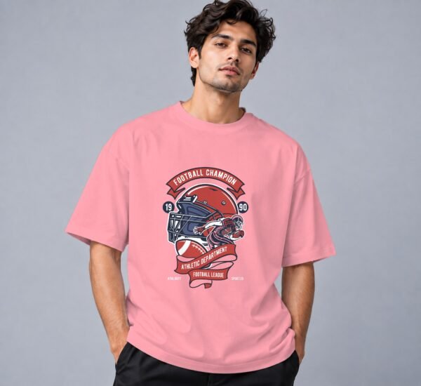 Football Champion League Retro Round Neck T-Shirt in flamingo, front view – Kool Kameez