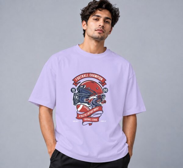 Football Champion League 240 GSM Oversized Tee in lavender, front view – Kool Kameez