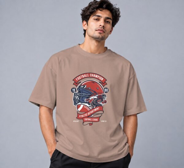 Football Champion League Retro Round Neck T-Shirt in mushroom, front view – Kool Kameez