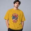 Football Champion League 240 GSM Oversized Tee in mustard yellow, front view – Kool Kameez