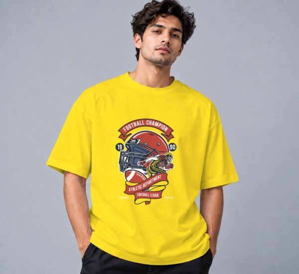 Football Champion League Retro Round Neck T-Shirt in new yellow, front view – Kool Kameez