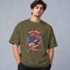 Football Champion League 240 GSM Oversized Tee in olive green, front view – Kool Kameez