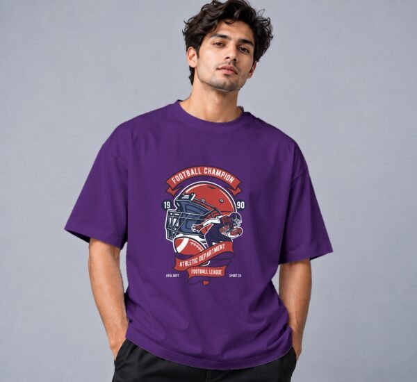 Football Champion League 240 GSM Oversized Tee in purple, front view – Kool Kameez