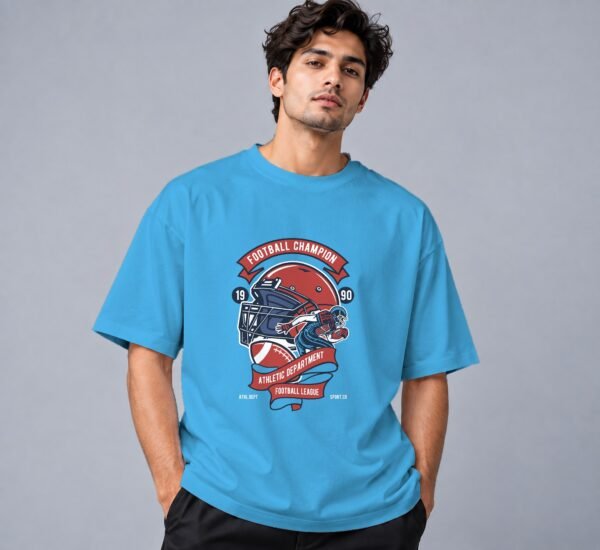Football Champion League Retro Round Neck T-Shirt in skyblue, front view – Kool Kameez