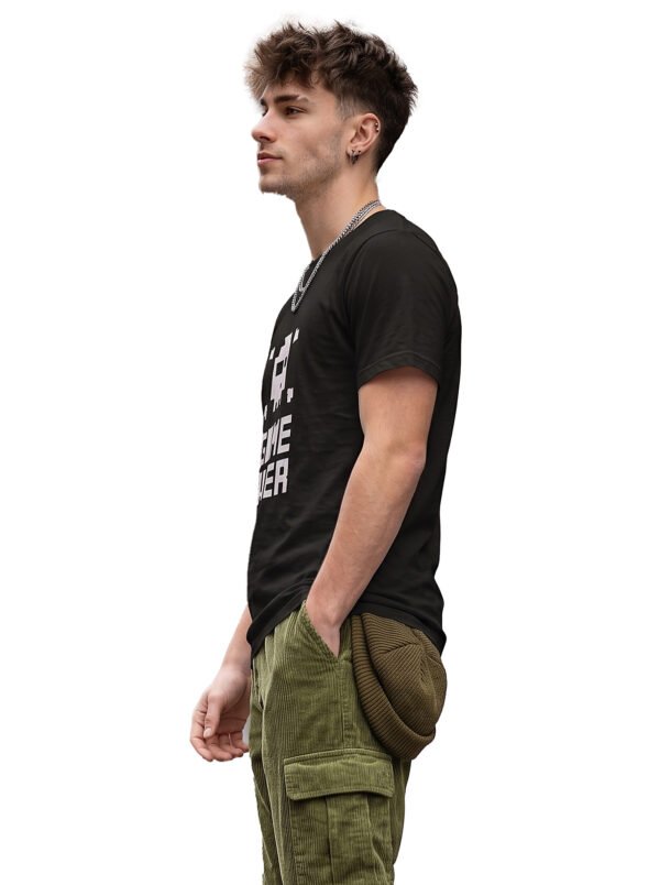 Game Over Pixel Skull Round Neck T-Shirt in Black, side view Game Over Pixel Skull Round Neck T-Shirt in Black, side view