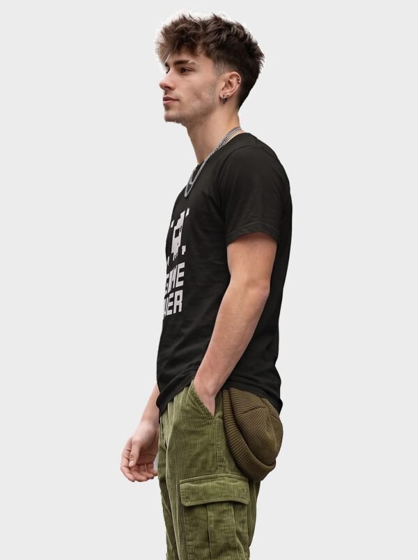 Game Over Pixel Skull Round Neck T-Shirt in Black, side view Game Over Pixel Skull Round Neck T-Shirt in Black, side view