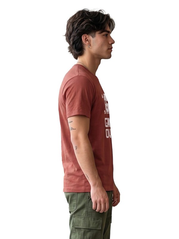 Game Over Pixel Skull Round Neck T-Shirt in Brown, side view Game Over Pixel Skull Round Neck T-Shirt in Brown, side view