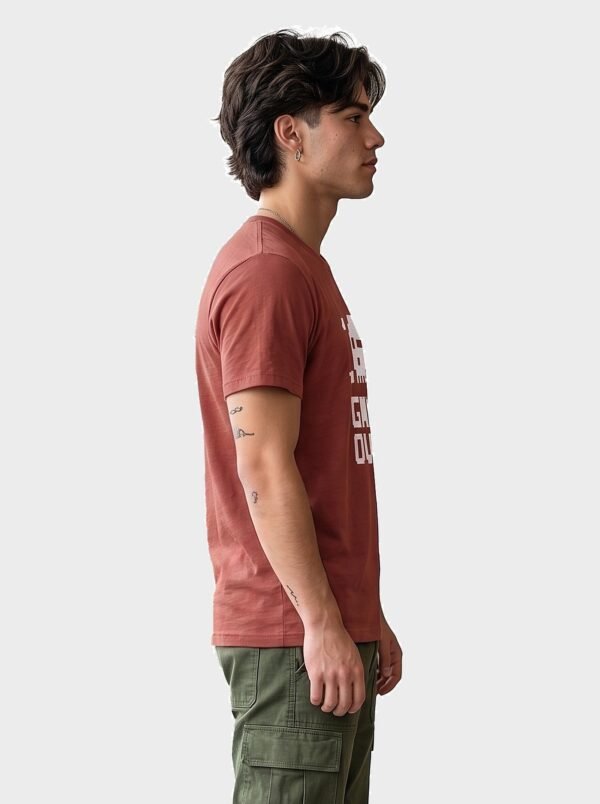Game Over Pixel Skull Round Neck T-Shirt in Brown, side view Game Over Pixel Skull Round Neck T-Shirt in Brown, side view