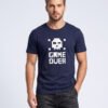 Game Over Pixel Skull Round Neck T-Shirt in Navy Blue, front view