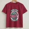 Garage Power Motorcycle Retro Round Neck T-Shirt - Maroon - Front View