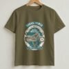 Garage Power Motorcycle Retro Round Neck T-Shirt - Olive Green - Front View