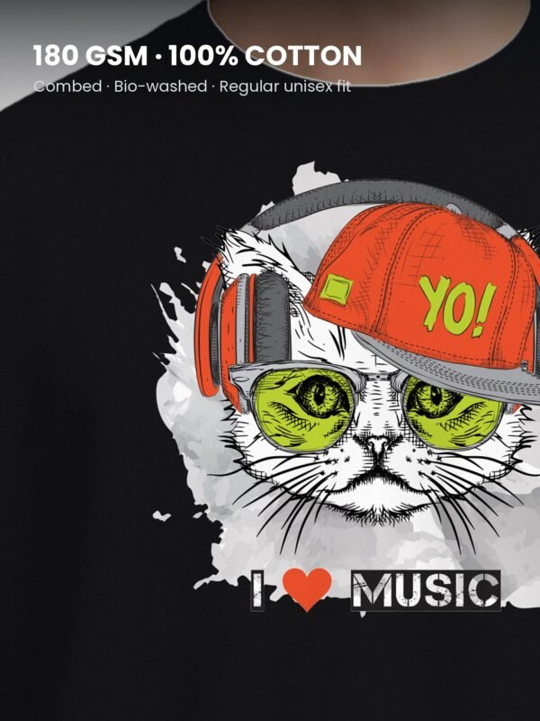 i love music cat yo round neck tshirt fabric detail i love music cat yo round neck tshirt fabric detail