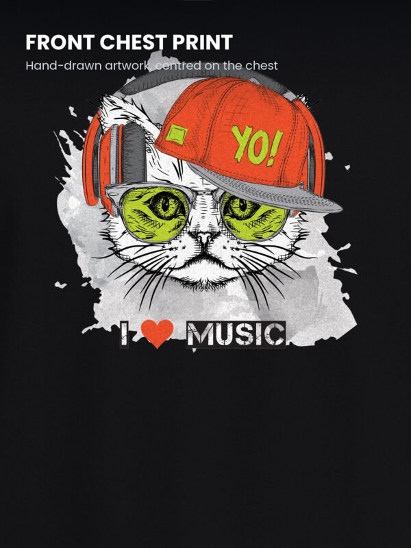 i love music cat yo round neck tshirt print detail i love music cat yo round neck tshirt print detail