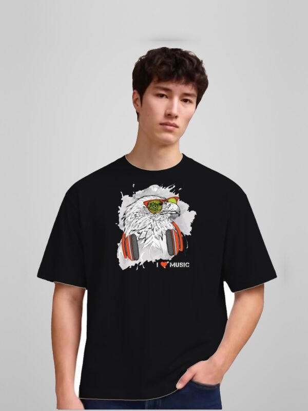 i-love-music-eagle-round-neck-tshirt-black-full I Love Music eagle round neck t-shirt in black, front