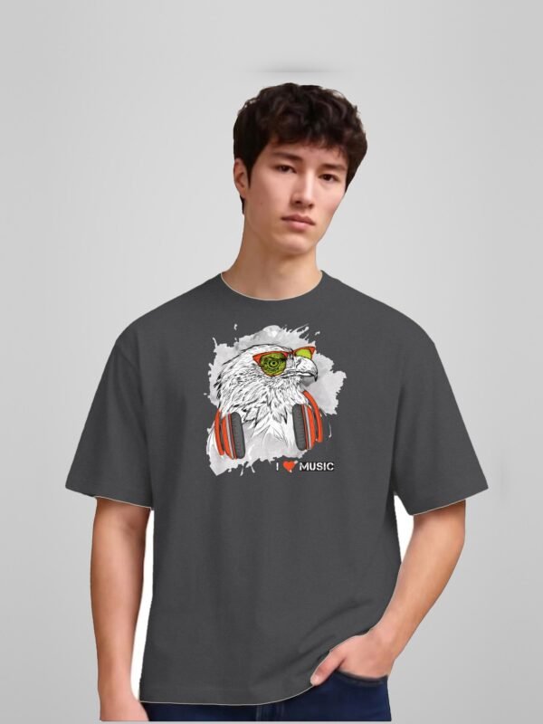 i-love-music-eagle-round-neck-tshirt-charcoal-melange-full I Love Music eagle round neck t-shirt in charcoal melange, front