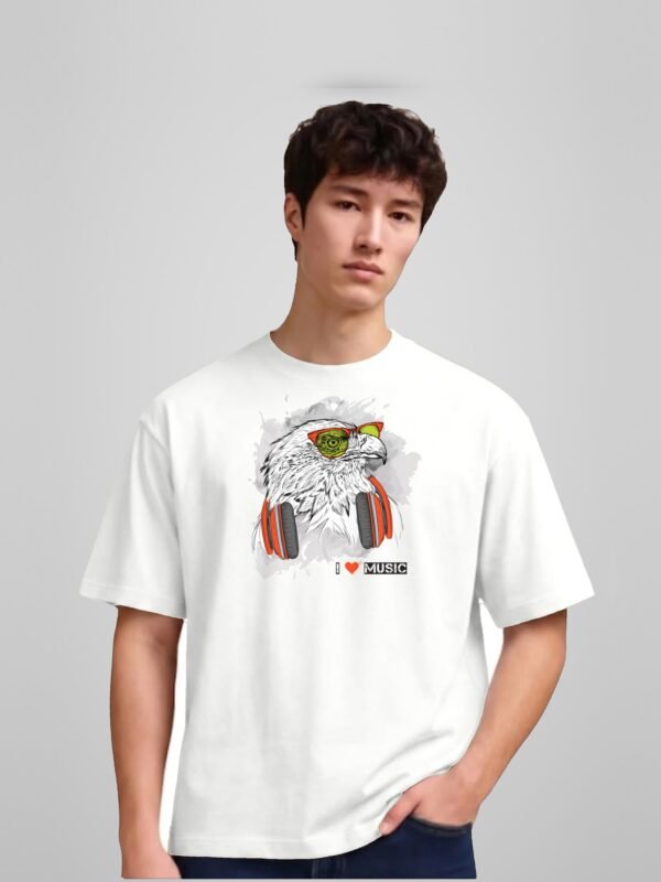 i-love-music-eagle-round-neck-tshirt-white-full I Love Music eagle round neck t-shirt in white, front