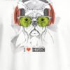 i love music french bulldog round neck tshirt print detail