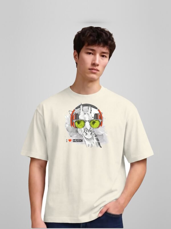 i-love-music-giraffe-round-neck-tshirt-off-white-full I Love Music giraffe round neck t-shirt in off white, front