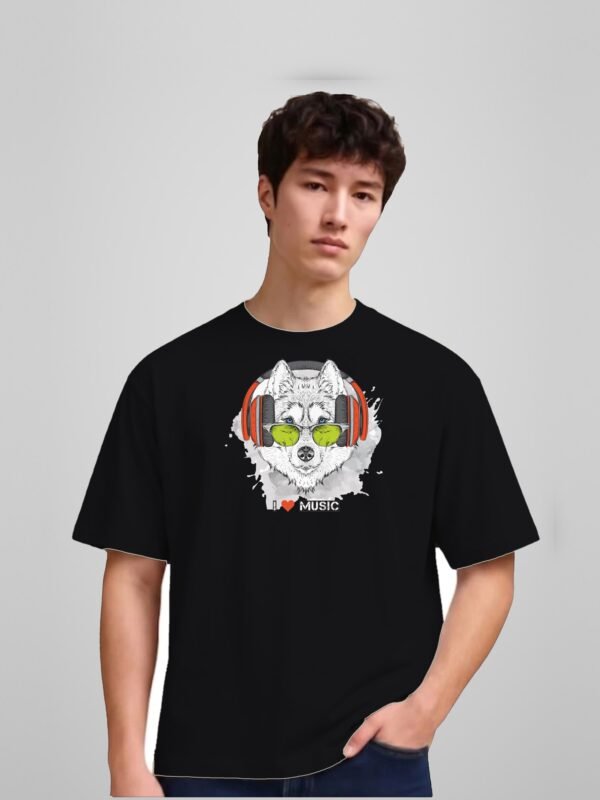 I Love Music Husky Round Neck T-Shirt
