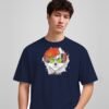 I Love Music husky yo round neck t-shirt in navy blue, front
