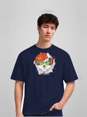 i-love-music-husky-yo-round-neck-tshirt-navy-blue-full I Love Music husky yo round neck t-shirt in navy blue, front