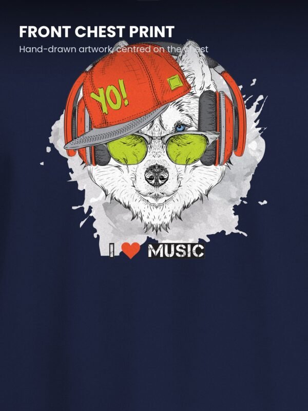 i love music husky yo round neck tshirt print detail