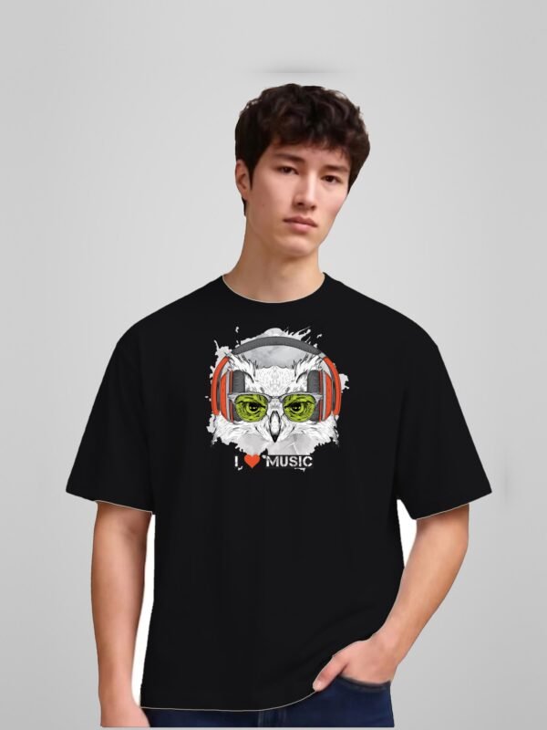 I Love Music Owl Round Neck T-Shirt