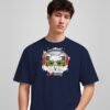 i-love-music-owl-round-neck-tshirt-navy-blue-full I Love Music owl round neck t-shirt in navy blue, front