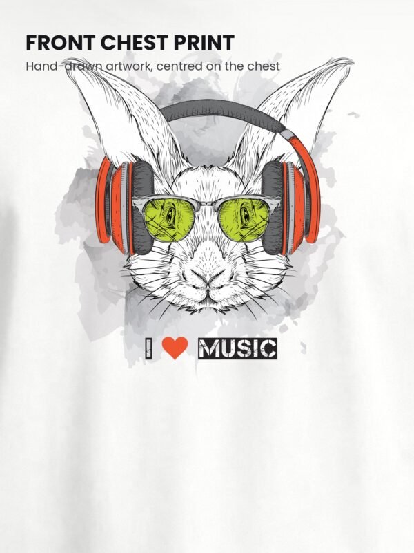 i love music rabbit round neck tshirt print detail