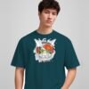 I Love Music rabbit yo round neck t-shirt in petrol blue, front