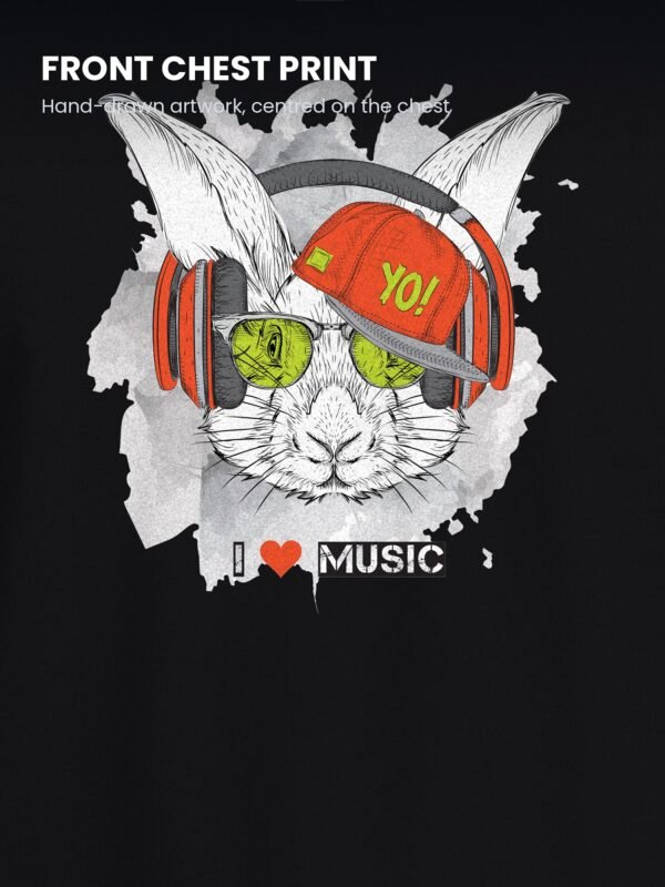 i love music rabbit yo round neck tshirt print detail