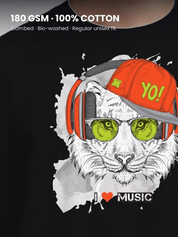 i love music tiger yo round neck tshirt fabric detail i love music tiger yo round neck tshirt fabric detail