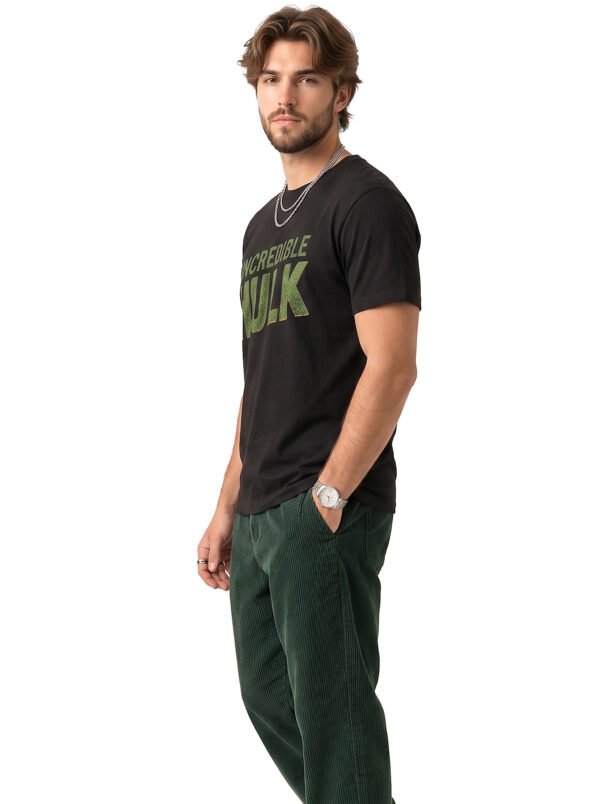 Incredible Hulk Textured Print Round Neck T-Shirt in Black, side view Incredible Hulk Textured Print Round Neck T-Shirt in Black, side view