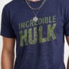 Incredible Hulk Textured Print Round Neck T-Shirt in Navy Blue, textured print close-up Incredible Hulk Textured Print Round Neck T-Shirt in Navy Blue, textured print close-up