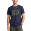 Incredible Hulk Textured Print Round Neck T-Shirt in Navy Blue, front view Incredible Hulk Textured Print Round Neck T-Shirt in Navy Blue, front view