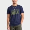 Incredible Hulk Textured Print Round Neck T-Shirt in Navy Blue, front view Incredible Hulk Textured Print Round Neck T-Shirt in Navy Blue, front view