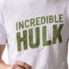 Incredible Hulk Textured Print Round Neck T-Shirt in White, textured print close-up Incredible Hulk Textured Print Round Neck T-Shirt in White, textured print close-up