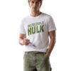 Incredible Hulk Textured Print Round Neck T-Shirt in White, front view Incredible Hulk Textured Print Round Neck T-Shirt in White, front view