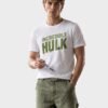 Incredible Hulk Textured Print Round Neck T-Shirt in White, front view Incredible Hulk Textured Print Round Neck T-Shirt in White, front view