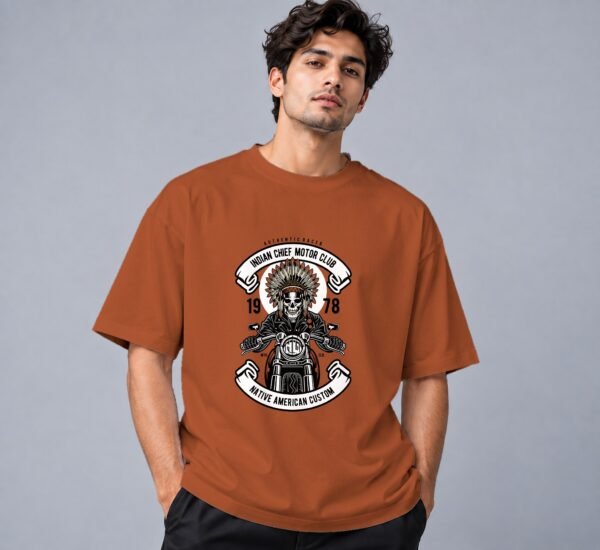 indian-chief-biker-tshirt-copper-front Indian Chief Motor Club Retro Round Neck T-Shirt in copper, front view – Kool Kameez