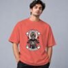 indian-chief-biker-tshirt-coral-front Indian Chief Motor Club 240 GSM Oversized Tee in coral, front view – Kool Kameez