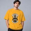 indian-chief-biker-tshirt-golden-yellow-front Indian Chief Motor Club 240 GSM Oversized Tee in golden yellow, front view – Kool Kameez