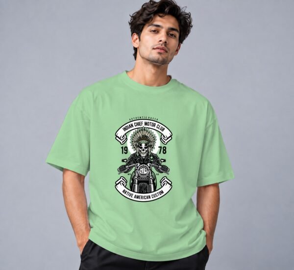 indian-chief-biker-tshirt-jade-front Indian Chief Motor Club Retro Round Neck T-Shirt in jade, front view – Kool Kameez