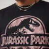 Jurassic Park Distressed Logo Round Neck T-Shirt in Black, distressed print close-up