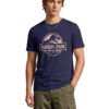 Jurassic Park Distressed Logo Round Neck T-Shirt in Navy Blue, front view