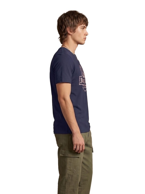 Jurassic Park Distressed Logo Round Neck T-Shirt in Navy Blue, side view