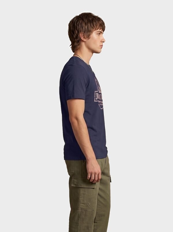 Jurassic Park Distressed Logo Round Neck T-Shirt in Navy Blue, side view