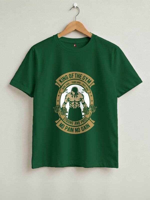 King Of The Gym Round Neck T-Shirt - Bottle Green - Front View