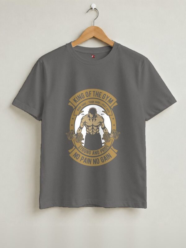 King Of The Gym Round Neck T-Shirt - Charcoal Melange - Front View