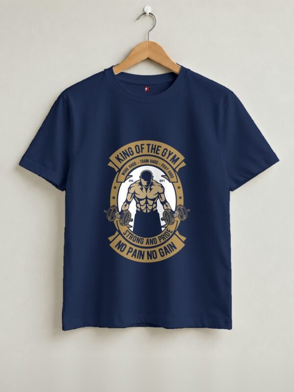 King Of The Gym Round Neck T-Shirt - Navy Blue - Front View